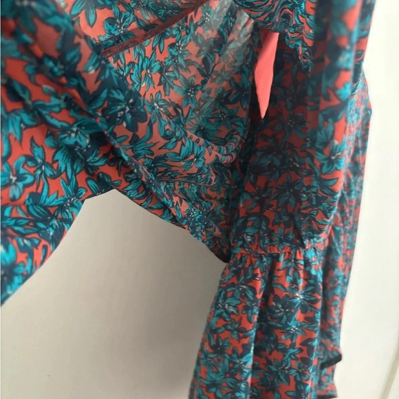 Entro Women's Floral Peplum Blouse M V-Neck Long Sleeve Boho Cottagecore Top - Picture 10 of 13